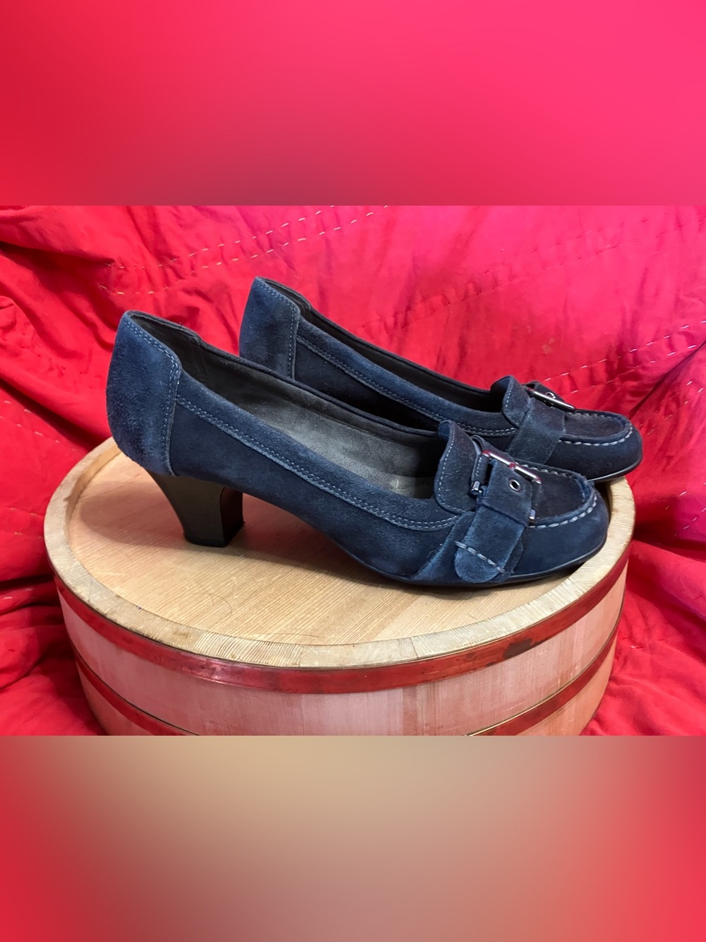 Aerosoles Blue Suede Buckle Loafers Heels Pumps Size 8